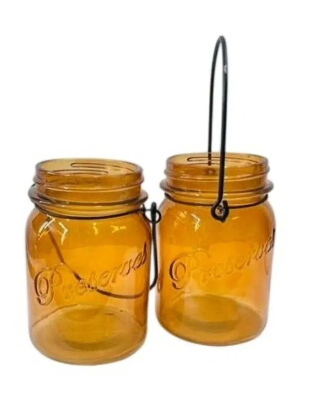 Set of 2 Amber Glass 